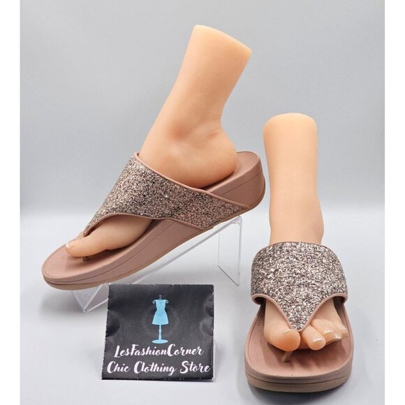 FitFlop Women's Blush Olive Glitter Mix Toe-Post Slip-Ons Sandals Size 11 2532 - Picture 1 of 16